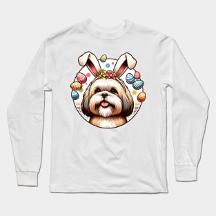 Lhasa Apso's Joyful Easter Celebration with Bunny Ears Long Sleeve T-Shirt